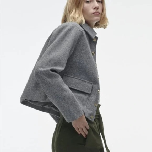 Zara Women’s Short Button Front Collared Coat in Grey Size L - Picture 3 of 14